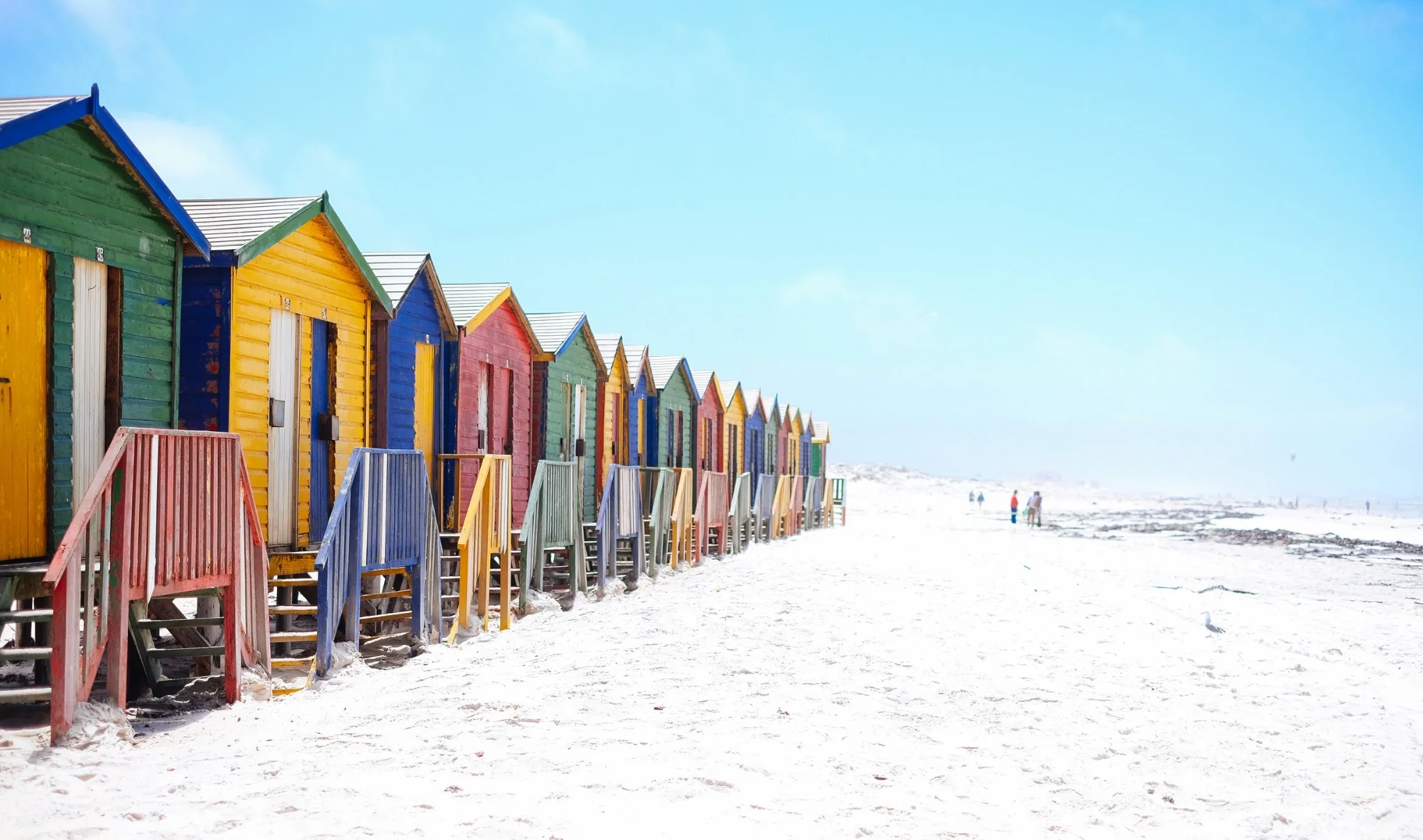 Colourful Muizenberg beach huts in Cape Town