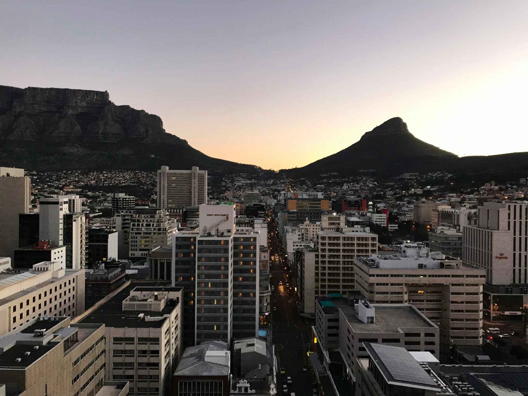 Cape Town city skyline at twilight with Lion’s Head